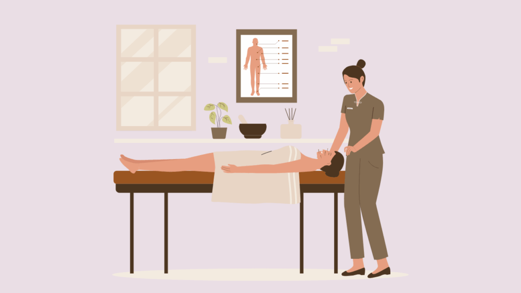 Woman relaxing during fertility acupuncture treatment to support hormone balance and natural conception.