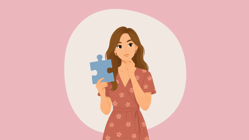 Woman looking at puzzle piece thinking "Why am i not getting pregnant?"
