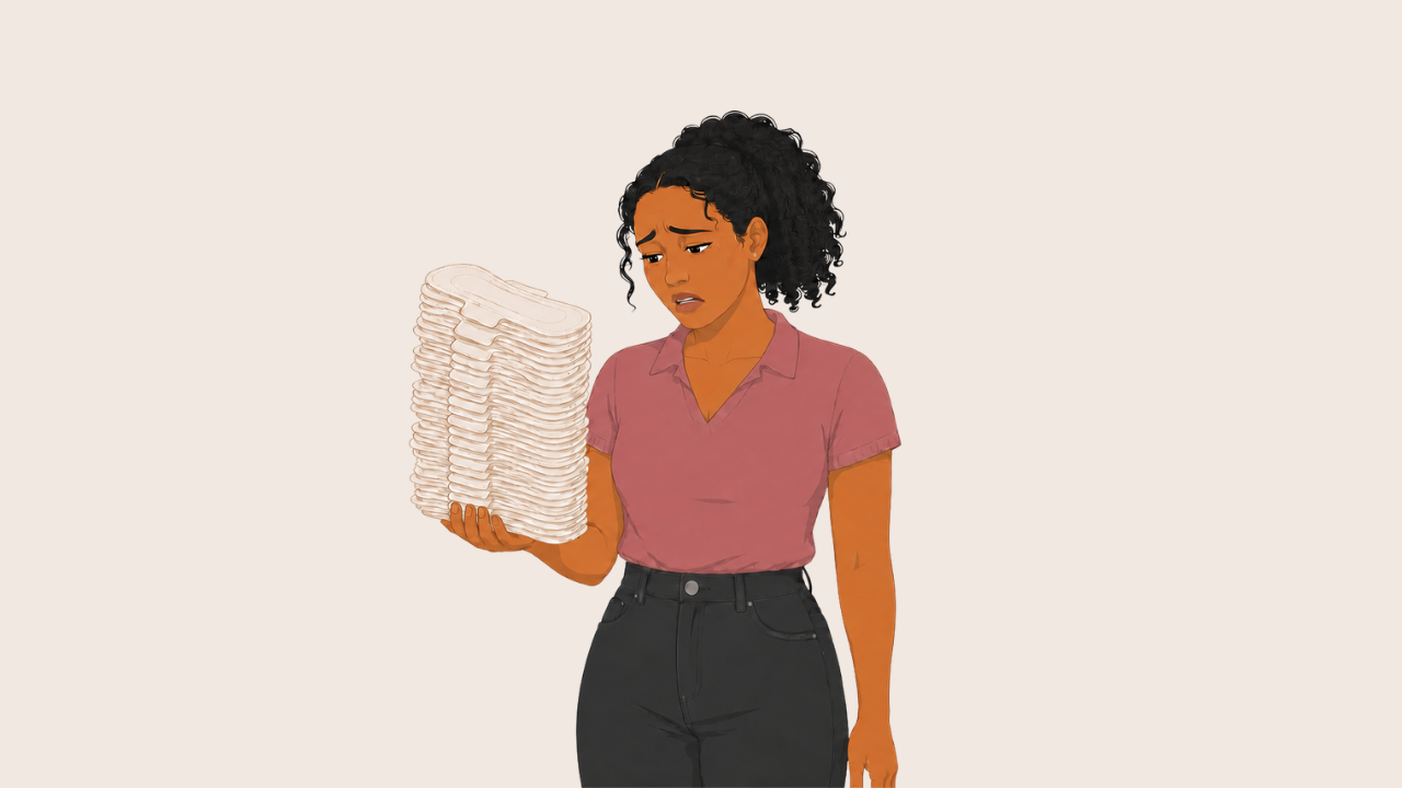 woman holding a huge stack of pads thinking about what her heavy period means for her fertility